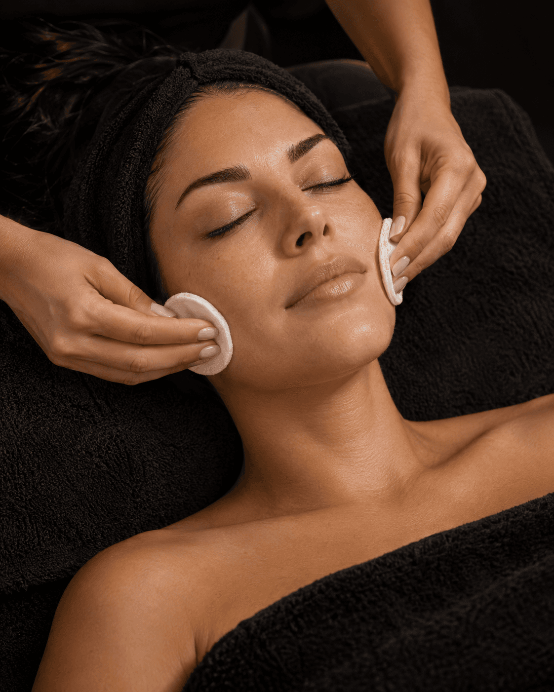 Limpieza facial con discos de algodón.